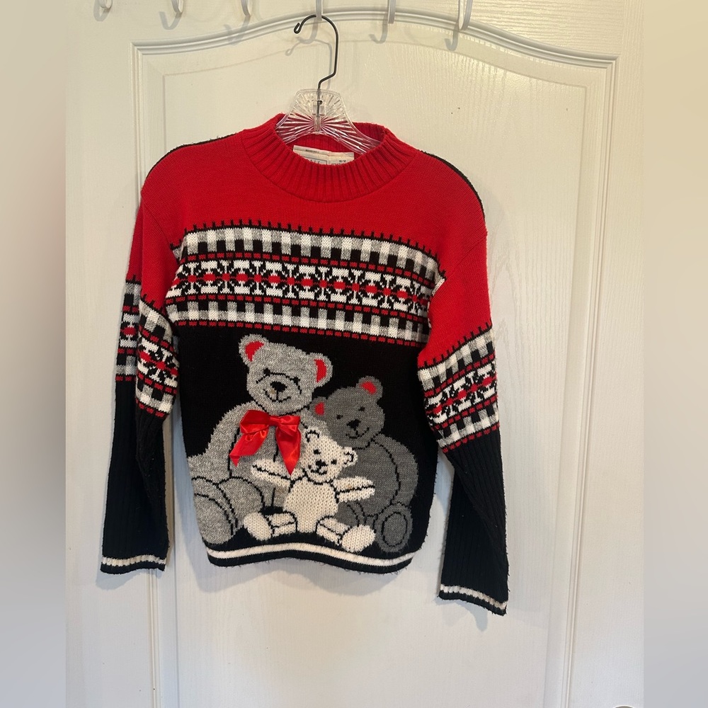 Basic editions girls vintage holiday teddy bear sweater size 10/12